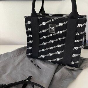 BALENCIAGA - AUTHENTIC COTON CANVAS MONOGRAM CITY BAG - EXCE. CONDITION